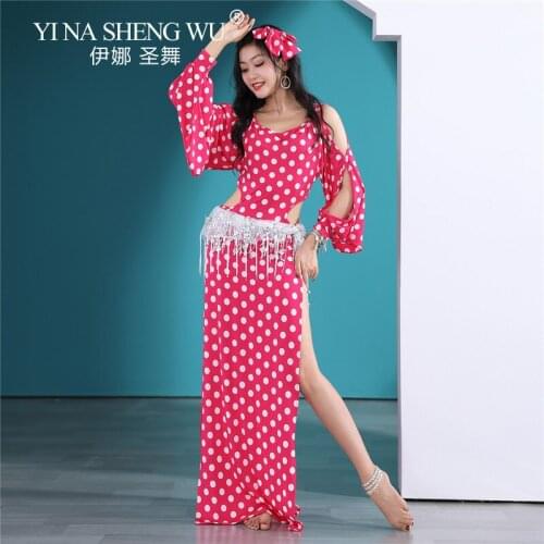 Belly Dance Costume Suit Female Wave Dot Gown Folk Costume Oriental Professional Performance Dance Practice Clothes Hip Scarf