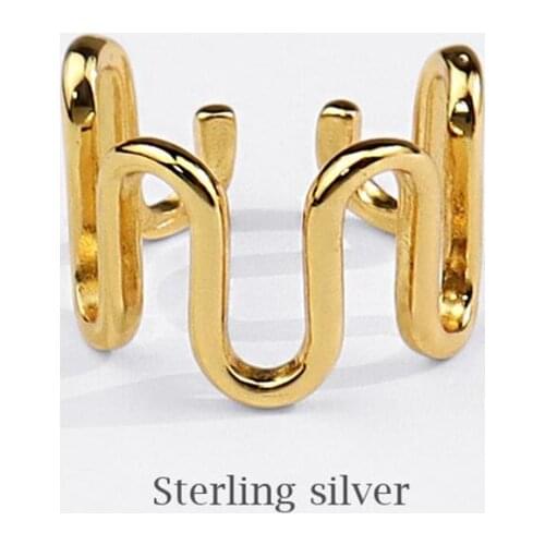 Sole Memory Twisted Lines Waves 925 Sterling Silver Female Resizable Opening Rings SRI822