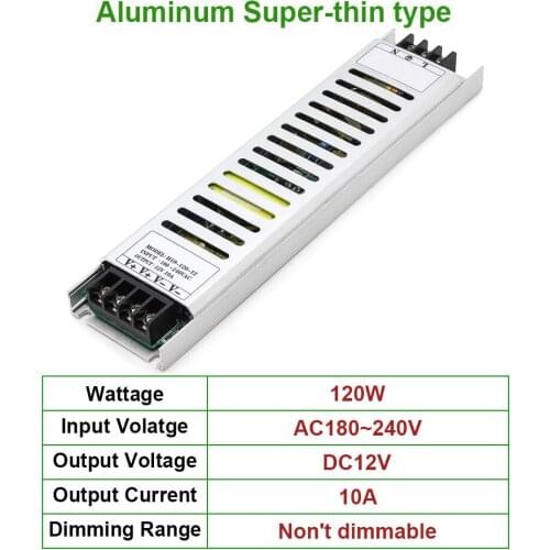 120W 10A Led Super-thin lighting Transformer Aluminum AC180-240V Output DC12V Driver mainy using for advertising lighting box