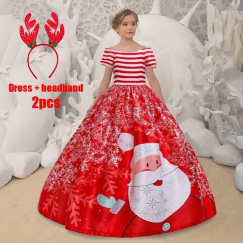 Girls Christmas Long Dress New Year Kids Clothes for Girls Santa Claus Children Kid Costume Cosplay with Headband Costume