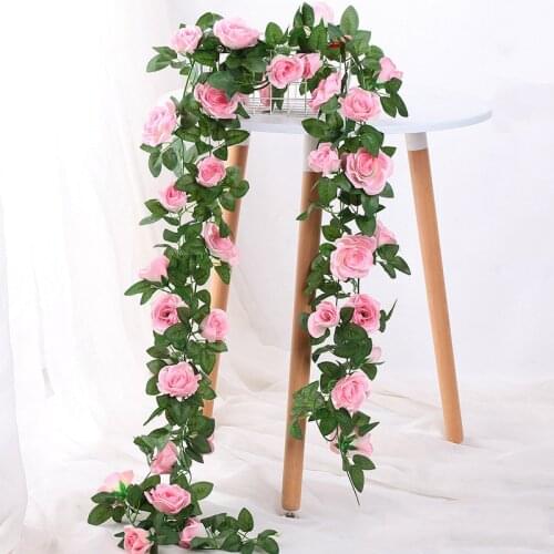 225CM Simulation Silk flowers Rose Flower Vine For Home Wedding Decoration Fake leaf DIY Hanging Garland Artificial Flowers 1PCS