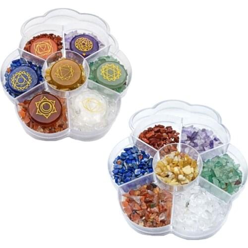 7 Chakra Stone Reiki Balancing Tumble Chip Crystal Healing Reiki Wicca Stones Kit Polished Engraved Palm Pocket Stones