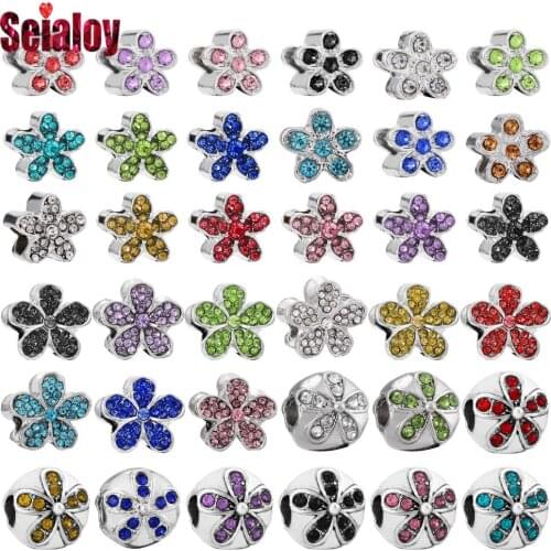 Seialoy 9 Color Rhinestone Daisy Beads Beaded 4 Silver Color Big Hole Beads Fit Diy Bracelets Women Jewelry Making Accessories