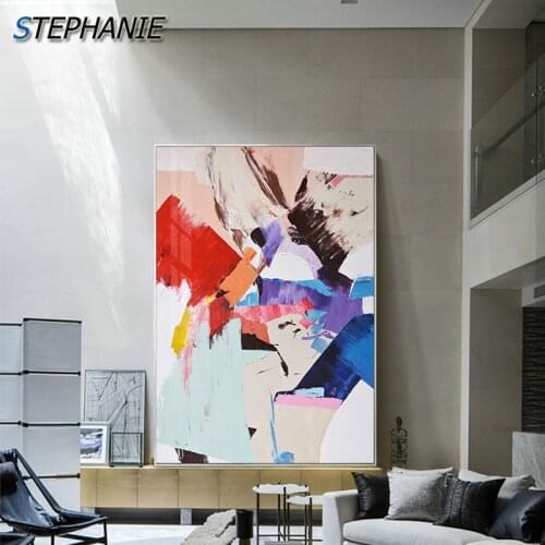 Abstract Fashion Blue Canvas Painting Orange Red Posters Modern Wall Art Pictures for Living Room Color Block Prints Home Decor