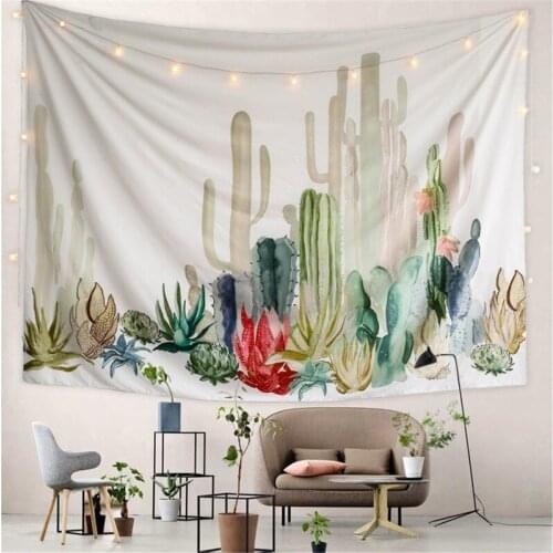 Watercolor Cactus Tapestry Wall Hanging Green Plants Bohemian Decor Wall Carpet Tapestries Hippie Dorm Blanket Rug Mat