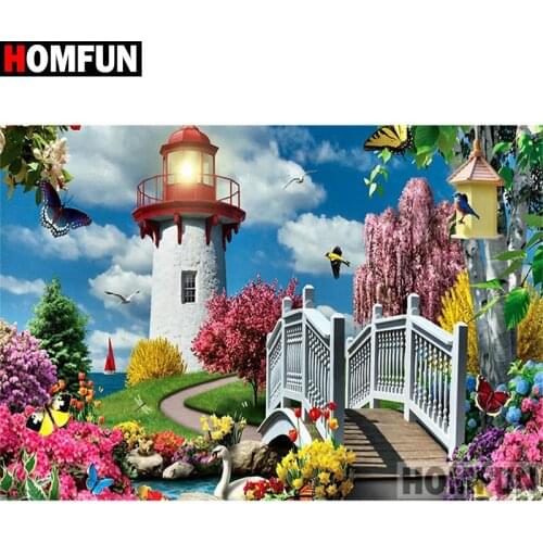 HOMFUN Full Square/Round Drill 5D DIY Diamond Painting "High tower scenery" 3D Embroidery Cross Stitch 5D Home Decor Gift A17365