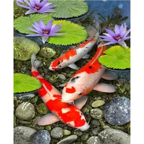 Koi pattern Diamond Painting Lotus Leaf goldfish Blessing Fish DIY 3D Diamond Embroidery Cross Stitch Mosaic Picture by Numbers