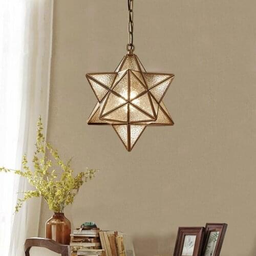 American Copper Star Diamond Glass E14 Led Pendant Lights Corridor Bar Chain Hanging Lamp Suspend Light Indoor Lighting Fixtures