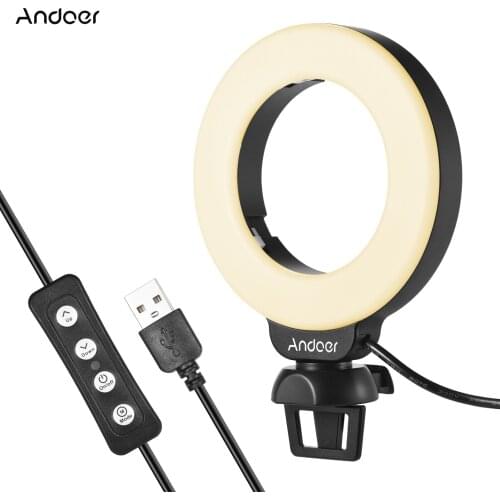Andoer Mini 4" Video Conference Lighting LED Ring Light Clip-on Laptop Light 3 Lighting Modes 3200K-6500K Dimmable USB Powered
