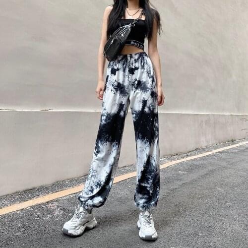 Harajuku Summer Tie Dye Sport Pants Women High Waist Loose Letters Trousers Casual Streetpants Ladies Elegant Pantalon P096