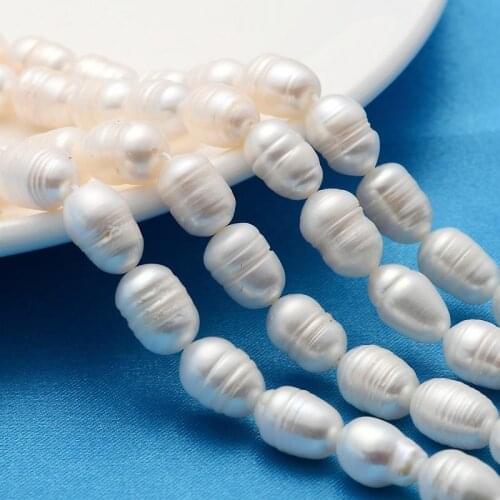 Pandahall Grade A Freshwater Pearl Beads for Jewelry Making DIY Rice White 8~9mm, Hole: 0.8mm; 14.1" 2Strands/lot