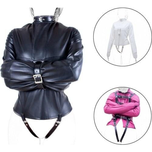 CamaTech PU Leather Straitjacket BDSM Bondage Harness Adjustable Women Straight Jacket with Hands and Crotch Straps Restraints