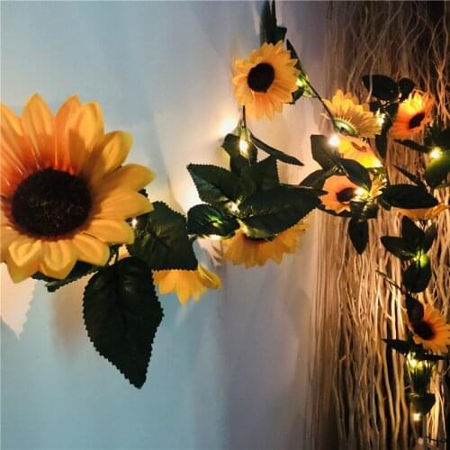Thanksgiving Green Leaf Sun Flower Sunflower Rattan String Light Holiday Home Garden Decoration Garland Christmas Lights Decor