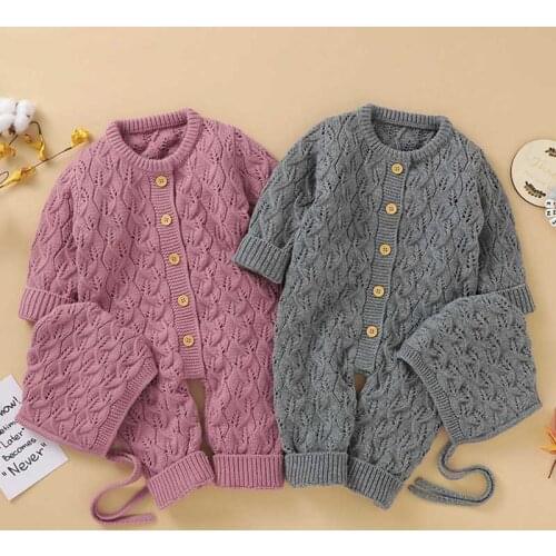 Baby Girl Romper Knitted Newborn Baby Clothes Romper With Hat Outfits Infant Toddler Jumpsuit Kids Toddler Boys Warm Knitwear