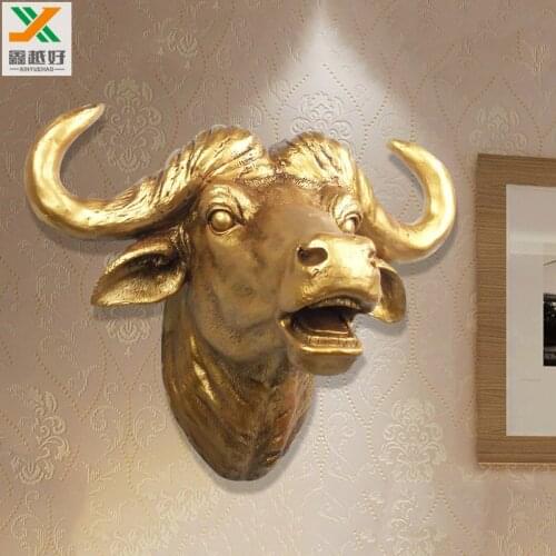 European style creative wall hanging animal ox head decorative household living room bedroom decoration retro copper and silver