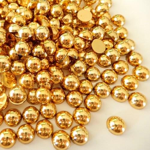 6 Sizes Mine Gold Aurum Color Half Round Pearls Flatback ABS Resin Imitation Half Round Pearls For Nails Art Garments B2047