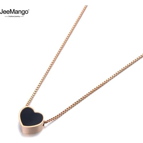 JeeMango White/Black Shell Love Heart Charm Pendant Necklaces For Women Rose Gold Stainless Steel Choker Necklace JN19136