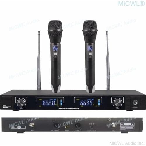 MiCWL U250 UHF 2 Channel Karaoke Wireless Microphones System Dual Metal Handheld Dynamic Mics