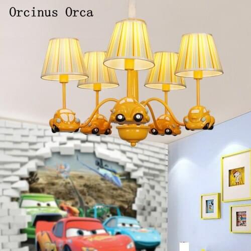 Cartoon Creative Car Chandelier Boys Bedroom Childrens Room Light Modern Simple LED Yellow Truck Chandelier free shipping
