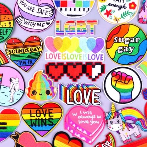 Unicorn Cartoon Patches Gay Pride Embroidery Iron On Patch Cute Cartoon Rainbow Clothes Stickers DIY Decoration For Clothing