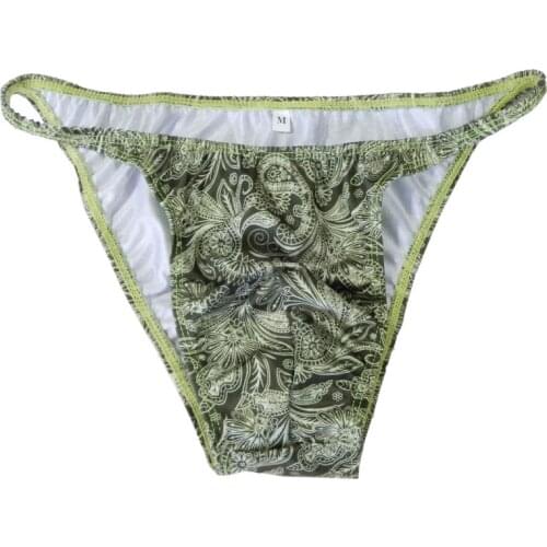 G3774 Paisley print Mens String Bikini Stripe Jersy nylon Spandex Narrow Waist Printed swimsuit Fabric