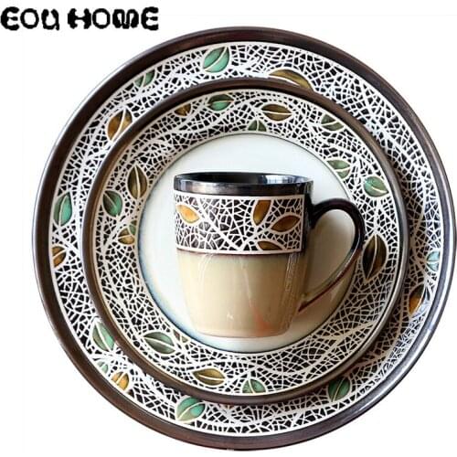 European Retro Ceramic Dinnerware Sets Creative Bowls Cup Set Home Rice Bowl Salad Bowl Dinner Plates Western Dish Breakfast Cup