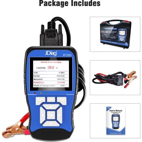 Newest JDiag BT280 Battery Tester Diagnostic Tools 12V Professional Analyze Truck/Boat/Motorcycle SUV 100 to 2000 CCA