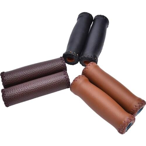 New 1Pair Coffee White Brown Vintage Retro Artificial Leather Cycling Riding MTB Road Mountain Bike Bicycle Handlebar Grip Ends