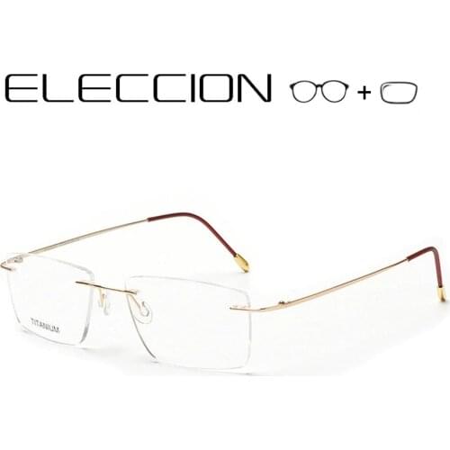 ELECCION Pure Titanium Prescription Eyeglasses Men Rimless Glasses Square Myopia Optical Frame 2019 Male Spectacles Wiht Diopter