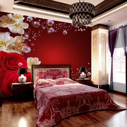 Wholesale flower mural 3d /5d/8D wall mural for wedding room red rose and peach blossom murals backdrop mural wallcoverings