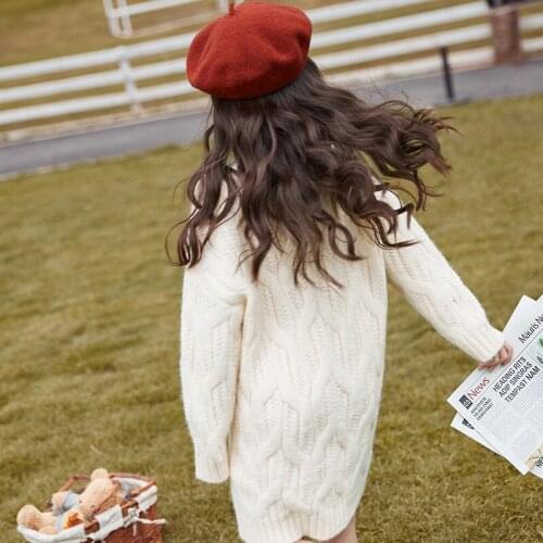 6-12 years children clothes Baby girls sweater autumn winter Korean fashion cartoon Creamy-white girl clothes Knitted bottoming