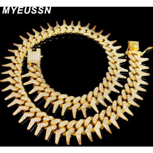 New Hip Hop 21Mm Iced Out Cuban Chain Necklace Men Silver Color Thorns Link Chain Necklace Bling Hip Hop For MenS Jewelry Gift
