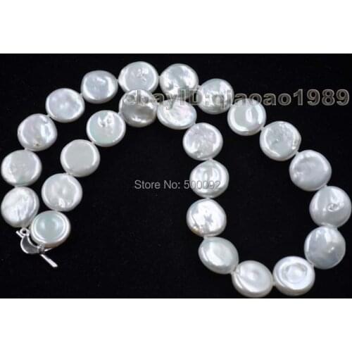 Free shipping 15mm coin cultured pearl necklace
