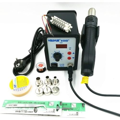 700W Hot Air Gun 858D+ ESD Soldering Station Welding BGA Rework Solder Station With Ceramic Heater 6 Nozzles Welding Paste