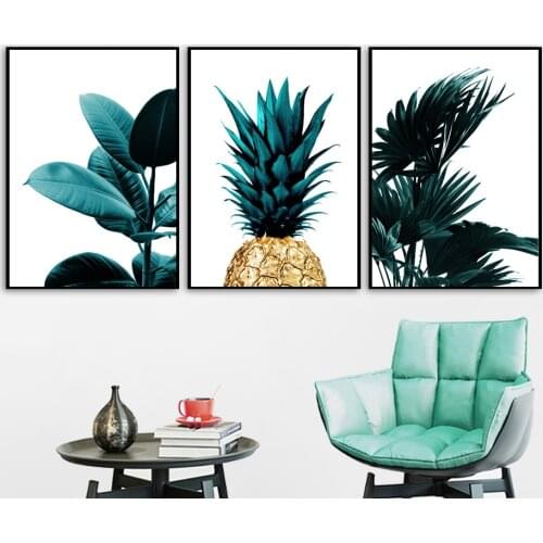 Green Palm Leaves Gold Pineapple Nordic Posters And Prints Wall Art Canvas Painting Wall Pictures For Living Room Bedroom Decor