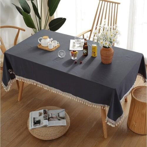 Simple And Modern Solid Color Tablecloth Cotton And Linen Tassel Edge Home Coffee Table TV Cabinet Dust Cloth Square Tablecloth