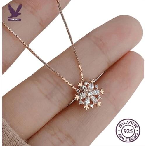 Christmas New Year Gift Jewelry for Women Girls Popular Snowflake Shining Austrian Crystal Stones Handmade Pendant Necklaces