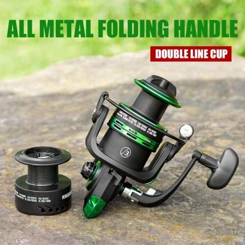 Fishing Reel HK 1000-7000 All Metal Folding Handle Spinning Fishing Wheel Gear Ratio 5.2:1 Double Line Cup Fishing Gear
