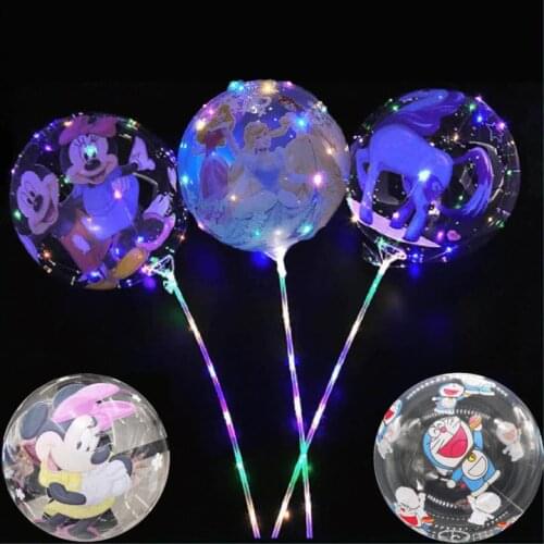 20inch Mickey/Disney Princess/Unicorn/Spiderman Printing Luminous Bobo Led Balloon With Sticks Kids Birthday Party Decorations