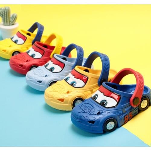 Original Disney Cars Porous Cosplay Shoes 2-7 Years Old Boy Lightning McQueen Car Cute Blue Red Yellow Beach Slipper