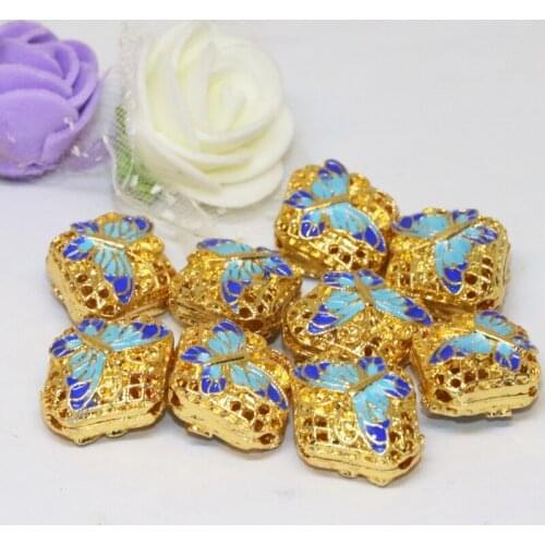 16*18mm high grade hollow carved butterfly cloisonne enamel accessories 5pcs wholesale price spacers beads diy findings B2502