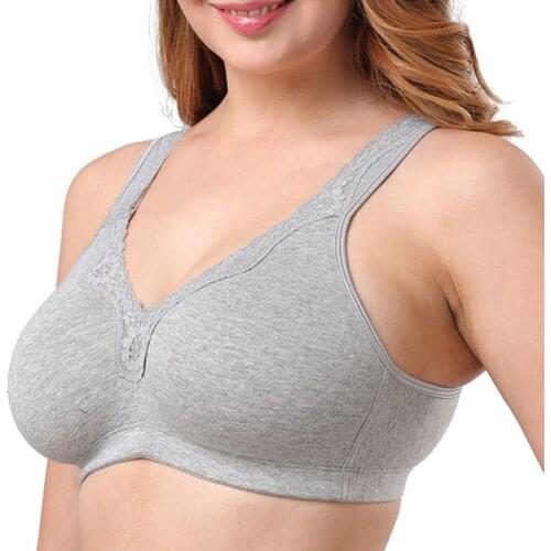 Womens Cotton Bras Sexy Lingerie Tops Plus Size Bralette Big Full Cup Wireless Brassiere Underwear A B C D E F