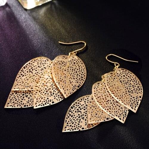 Multi-layered Golden Maple Leaf Fringes Hollow Leaf Women Fashion Personality Fine Earring Vacation Summer Temperament Workplace