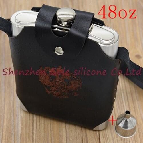 10pcs/lot 48 oz Personalized Alcohol Flask Fluted Leather Stainless Steel Portable Hip Flask Valentines Day Gift