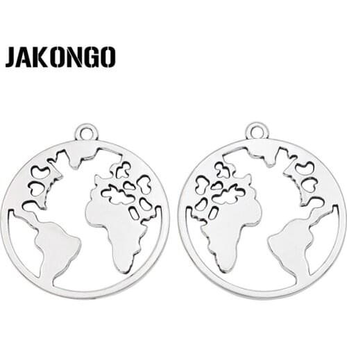 15pcs Antique Silver Plated World Map Charms Pendants for Jewelry Making Necklace DIY Accessories 31x28mm
