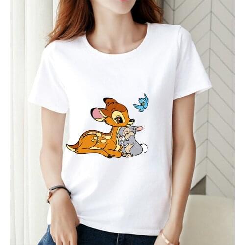 2021 Bambi Printed T-shirts Woman Disney Thumper Cartoons Cute O-Neck Short Sleeved Kawaii Streetwear Casual Oversized T-shirt