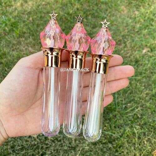 3.5ml Pink star lid empty cute plastic Refillable Bottles Lip Gloss Tube Container Clear Lip Balm Tubes Lipgloss Packing Bottles
