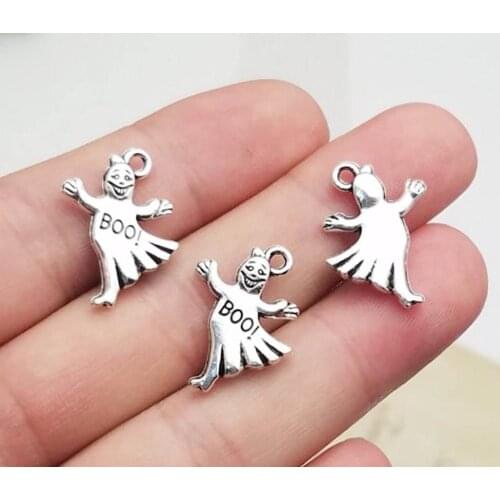30pcs/lot--21x13mm, ghost chams,Antique silver plated boo charms,DIY supplies,Jewelry accessories