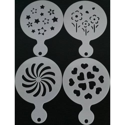 4pcs Heart Star Flower Coffee Stencil Cookie Latte Art Cappuccino Template Strew Pad Duster Spray Mold Barista Tools