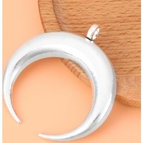 5pcs/lot Silver Color Large Double Horn Crescent Moon Charms Pendants for Necklace Jewelry Making Accessories